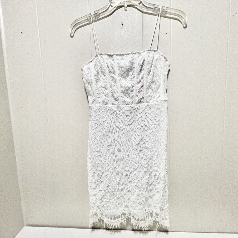 AKIRA White Lace Fitted Mini Dress Boning Small